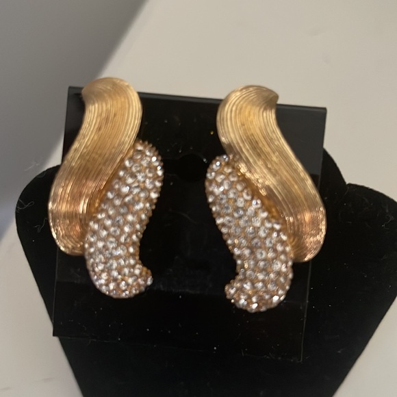 Gold with Rhinestone Earrings - Picture 2 of 8